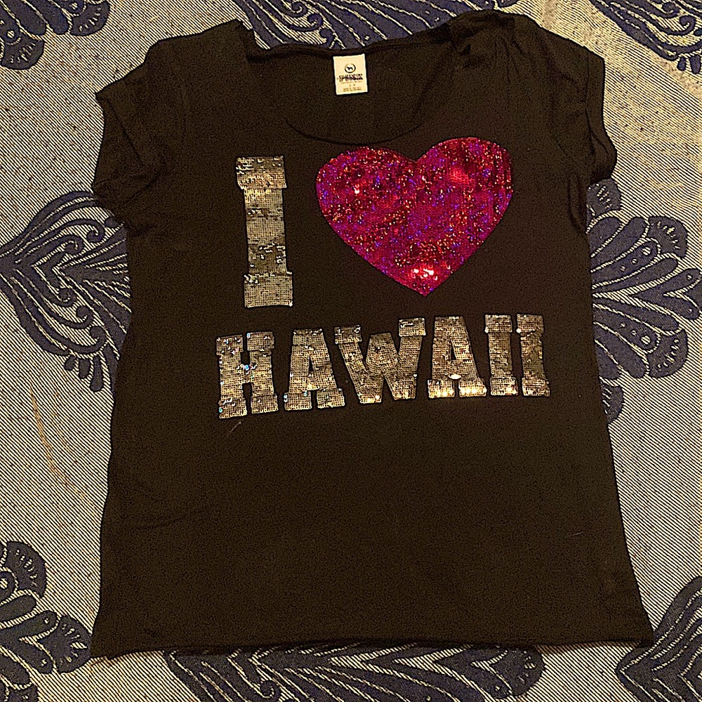 Victoria Secret PINK I❤️Hawaii Scoop-neck Tee    | sz S in Black |